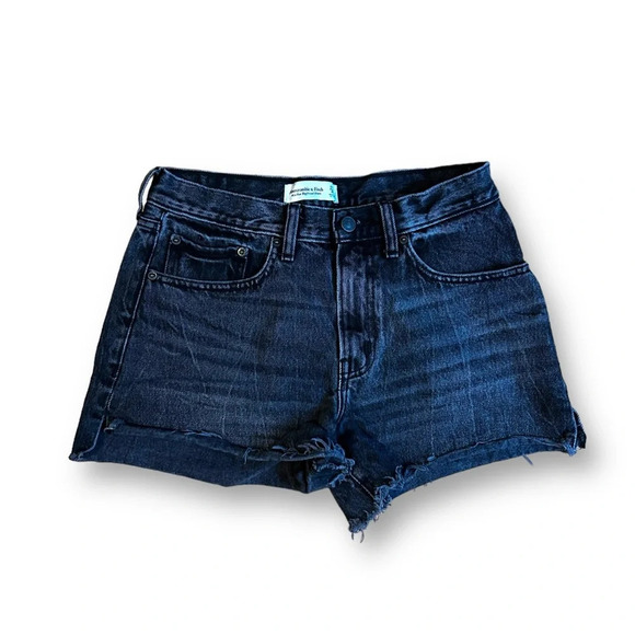 Abercrombie & Fitch Mid-Rise Boyfriend Raw Hem Denim Shorts Washed Black 27/4 - Picture 4 of 10